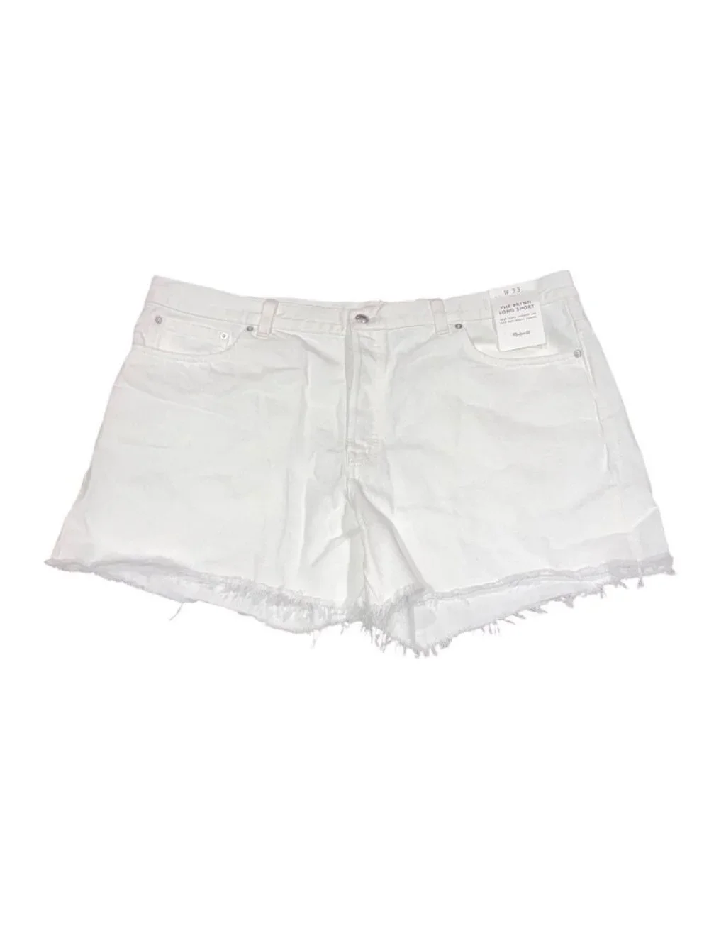 NWT Madewell White Denim Short Sz 33 Brynn Long High Rise Relaxed Button Fly 5